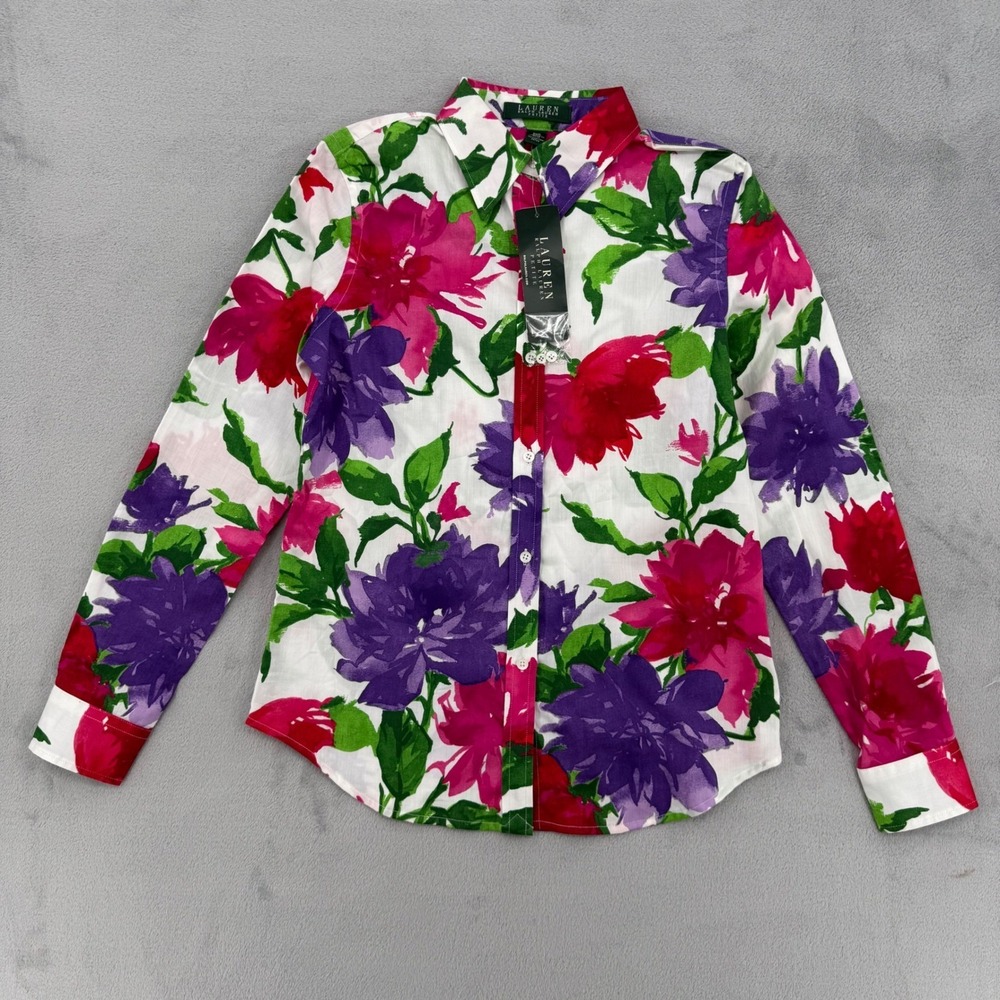 Lauren Ralph Lauren Petite Floral Cotton Button Down Shirt Womens Petite XS - Picture 2 of 12